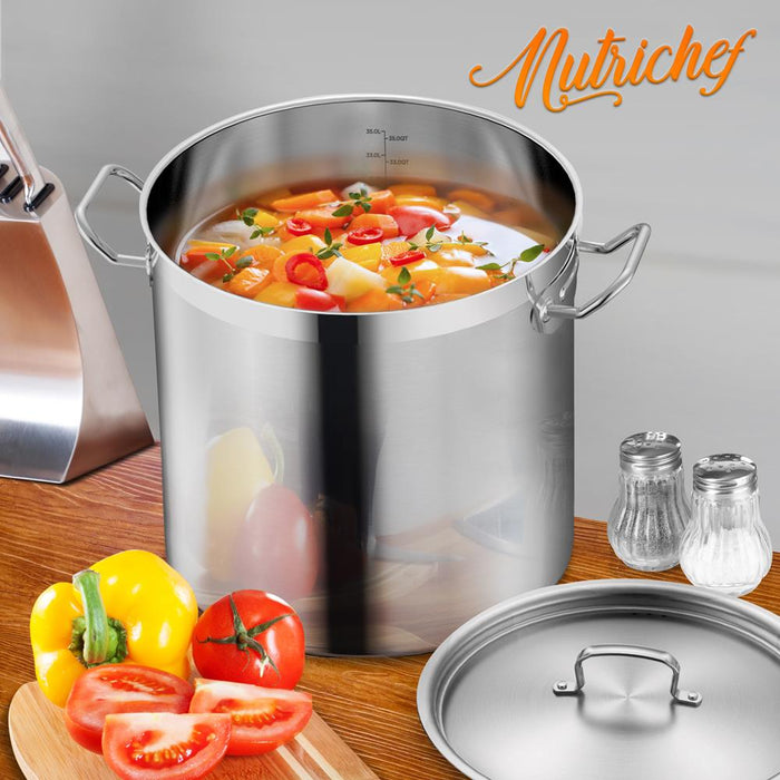 Stainless Steel Cookware Stockpot - 35 Quart, Heavy Duty Induction Pot, Soup Pot With Stainless Steel Lid