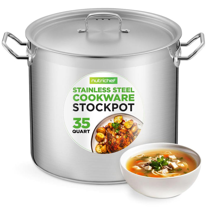 Stainless Steel Cookware Stockpot - 35 Quart, Heavy Duty Induction Pot, Soup Pot With Stainless Steel Lid