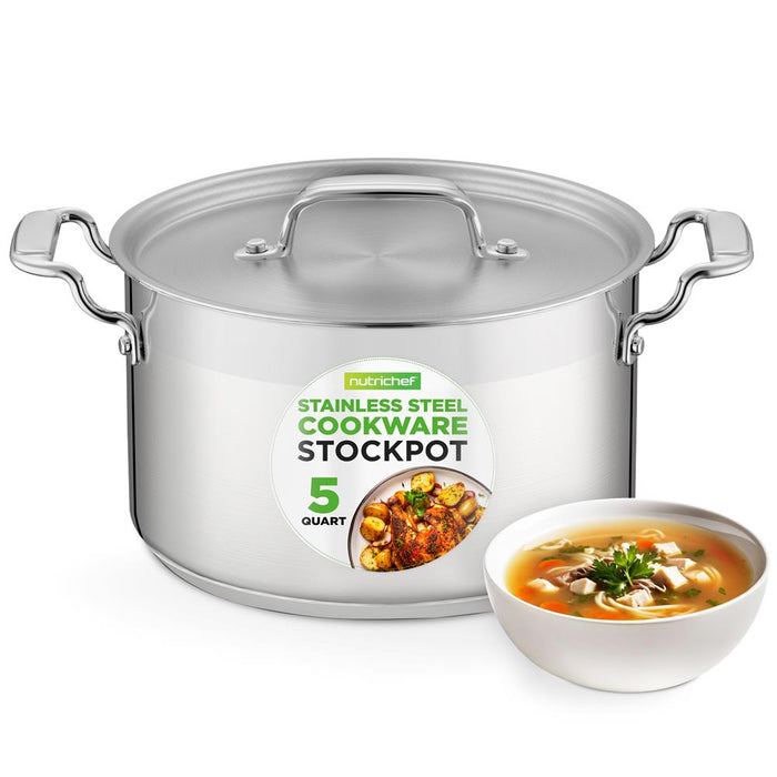 Stainless Steel Cookware Stock Pot - 5 Quart, Heavy Duty Induction Pot, Soup Pot With Stainless Steel Lid