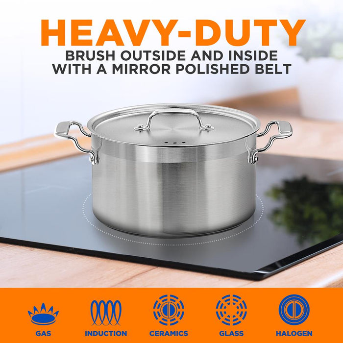 Stainless Steel Cookware Stock Pot - 5 Quart, Heavy Duty Induction Pot, Soup Pot With Stainless Steel Lid