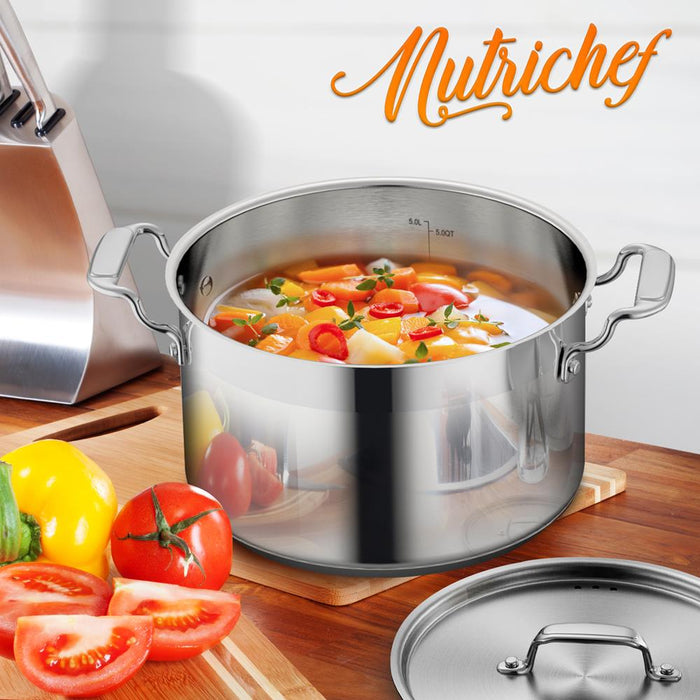 Stainless Steel Cookware Stock Pot - 5 Quart, Heavy Duty Induction Pot, Soup Pot With Stainless Steel Lid