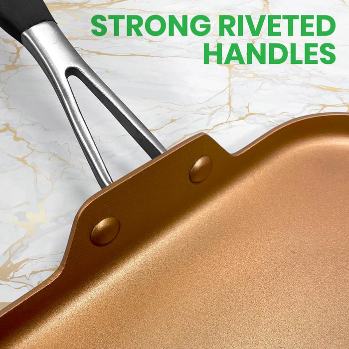 3 Layers Copper Non-Stick Coating Inside, Hard-Anodized Looking Heat Resistant Lacquer Outside