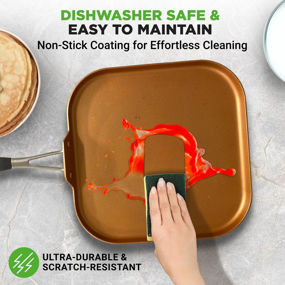 Copper Griddle Pan Non-Stick Coating Silicone Handle — NutriChef Kitchen