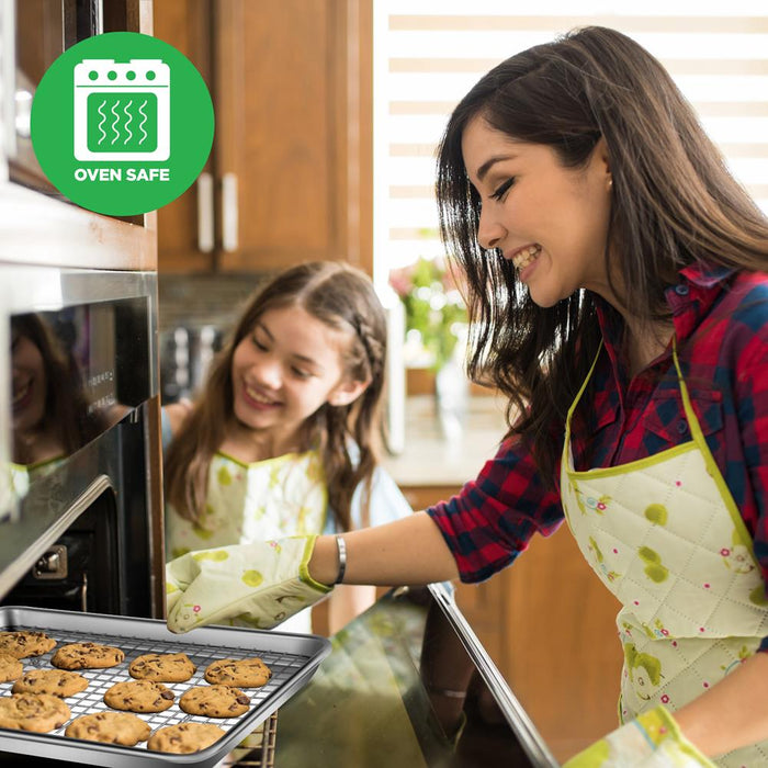 Nonstick Cookie Sheet Baking Pan With Cooling Rack - Professional Quality Kitchen Cooking Non-Stick Bake Trays With Silver Coating Inside & Outside (Pair)