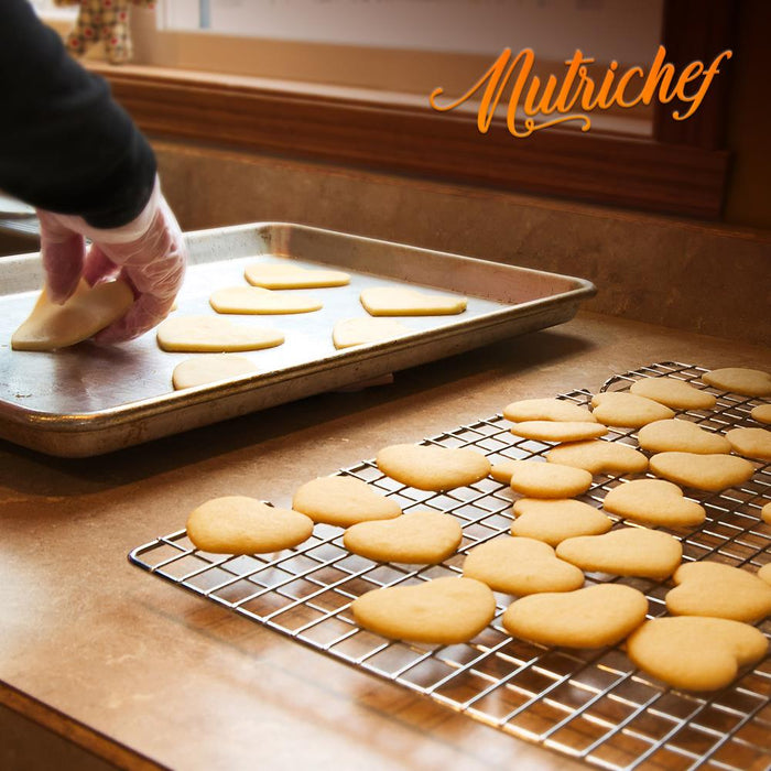 Nonstick Cookie Sheet Baking Pan With Cooling Rack - Professional Quality Kitchen Cooking Non-Stick Bake Trays With Silver Coating Inside & Outside (Pair)