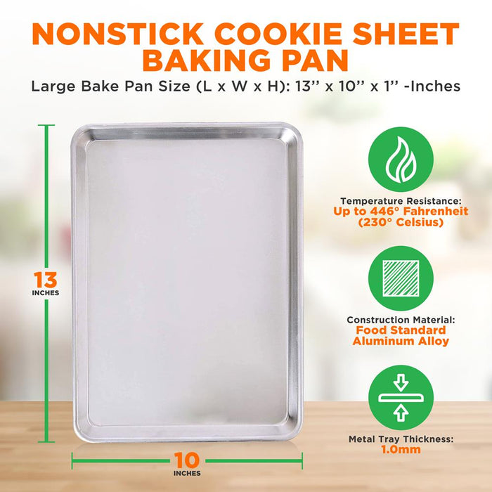 Nonstick Cookie Sheet Baking Pan With Cooling Rack - Professional Quality Kitchen Cooking Non-Stick Bake Trays With Silver Coating Inside & Outside (Medium Size)