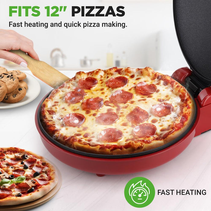 Countertop Pizza Maker, Quick 12" Pizzas, Non-Stick Aluminum, Red