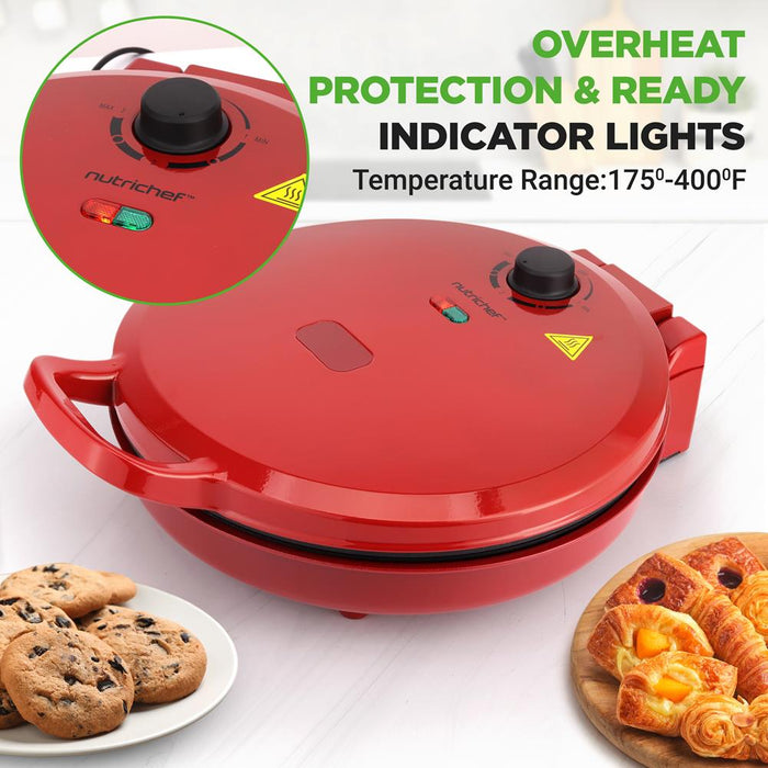 Countertop Pizza Maker, Quick 12" Pizzas, Non-Stick Aluminum, Red