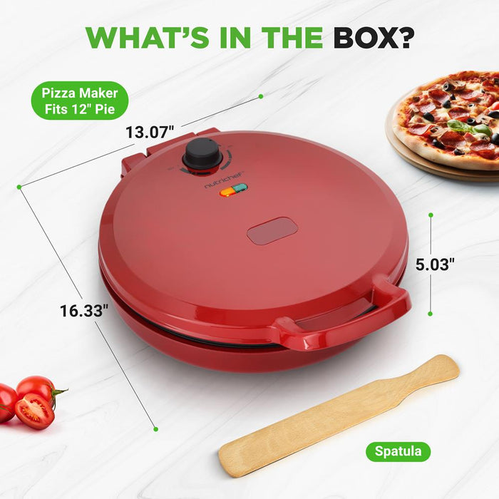 Countertop Pizza Maker, Quick 12" Pizzas, Non-Stick Aluminum, Red