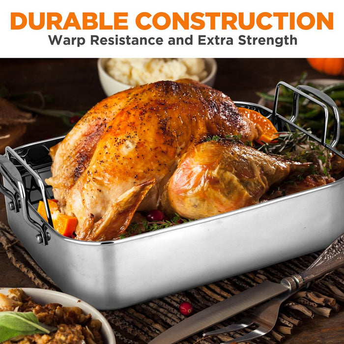 Roasting Pan / Roaster With Polished Rack And Wire Handle