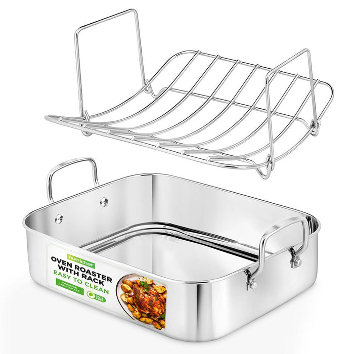 Roasting Pan / Roaster With Polished Rack And Wire Handle