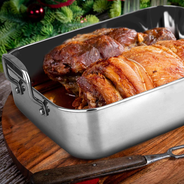 Roasting Pan / Roaster With Polished Rack And Wire Handle