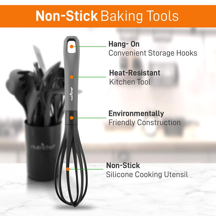 10 Pcs. Silicone Heat Resistant Kitchen Cooking Utensils Set - Non-Stick Baking Tools With Pp Holder (Gray & Black)