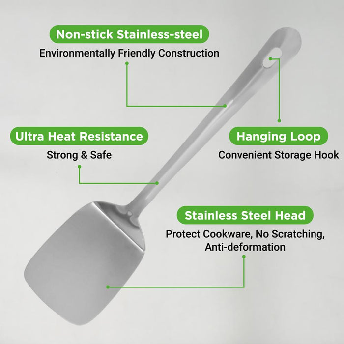 10 Pcs. Stainless Steel Kitchen Utensils Set  - Nonstick & Heat Resistant With High-Quality Ss Utensil Holder, Spoon, Slotted Spoon, Turner, Slotted Turner, Ladle, Pasta Server, Server, Food Tong, Masher And Whisk