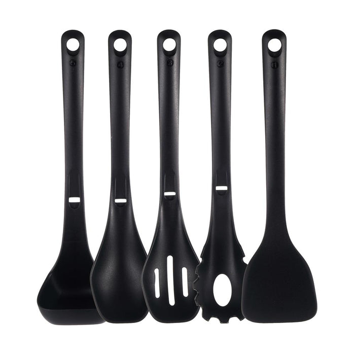 Kitchen Cooking Utensils Set - Includes Solid Spatula, Pasta Fork, Solid Spoon, Slotted Spoon & Tool Seat, Works With Model: Nccwstkblk (Black)