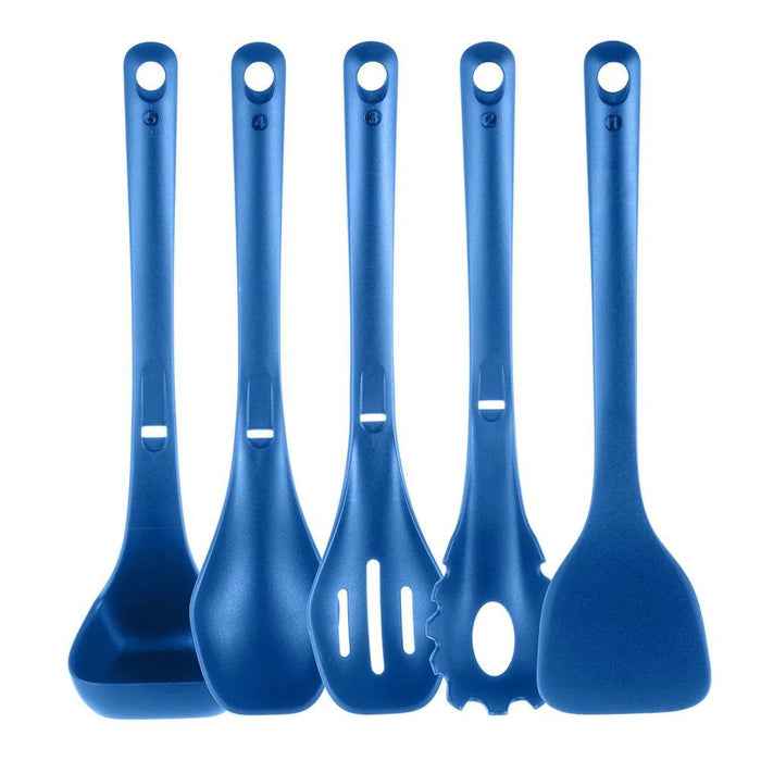 Kitchen Cooking Utensils Set - Includes Solid Spatula, Pasta Fork, Solid Spoon, Slotted Spoon & Nesting Stand, Works With Model: Nccwstkbul (Blue)