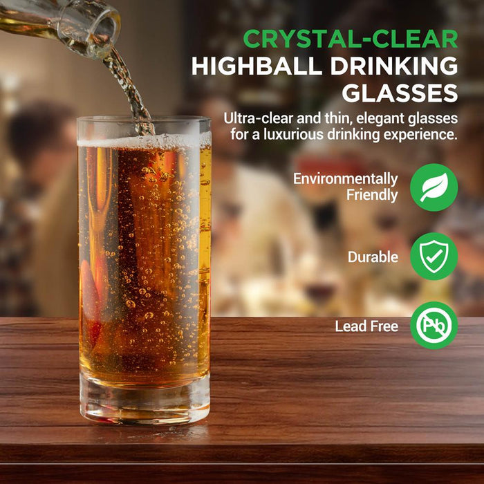 2 Pcs. Of Highball Drinking Glass - Heavy Base And Tall Glass Tumbler For Water, Wine, Beer, Cocktails, Whiskey, Juice, Bars, Mixed Drinks