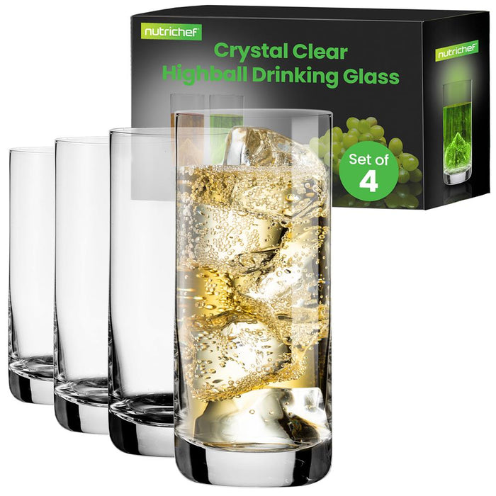 4 Pcs. Of Highball Drinking Glass - Heavy Base And Tall Glass Tumbler For Water, Wine, Beer, Cocktails, Whiskey, Juice, Bars, Mixed Drinks