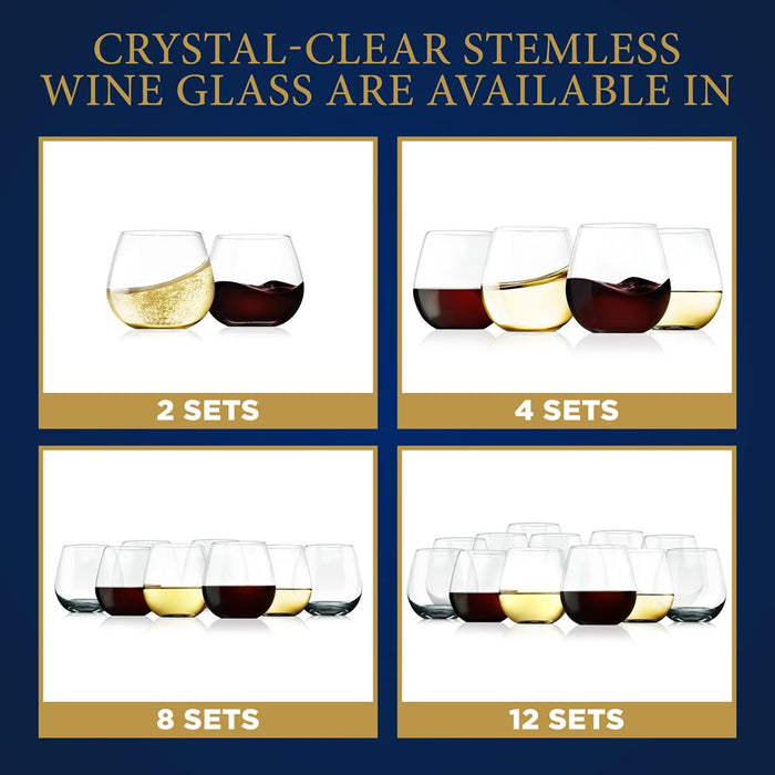 12 Pcs. Of Crystal-Clear Stemless Wine Glass - Ultra Clear And Thin, Elegant Clear Wine Glasses, Hand Blown