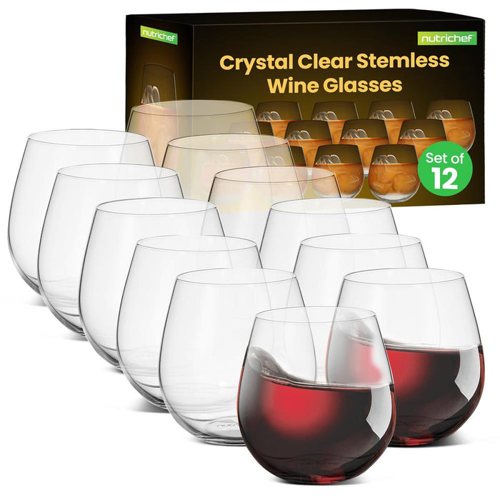 12 Pcs. Of Crystal-Clear Stemless Wine Glass - Ultra Clear And Thin, Elegant Clear Wine Glasses, Hand Blown