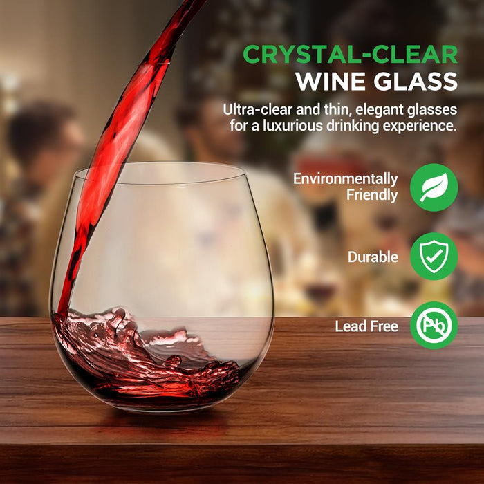 12 Pcs. Of Crystal-Clear Stemless Wine Glass - Ultra Clear And Thin, Elegant Clear Wine Glasses, Hand Blown