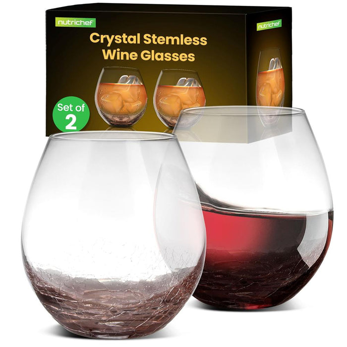 2 Pcs. Of Crystal Stemless Wine Glasses - Ultra Clear, Elegant Wine Glasses, Hand Blown