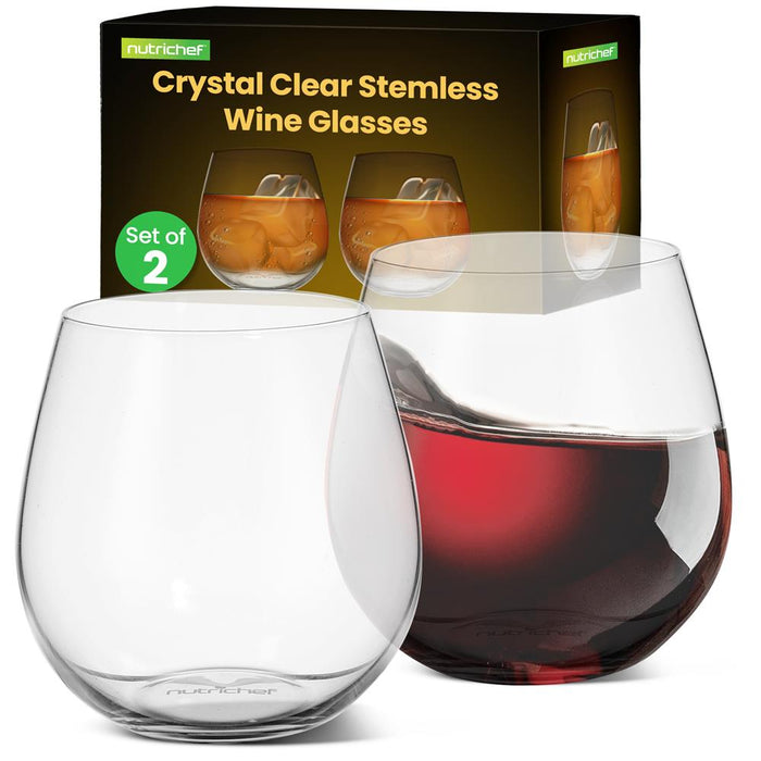 2 Pcs. Of Crystal-Clear Stemless Wine Glass - Ultra Clear And Thin, Elegant Clear Wine Glasses, Hand Blown