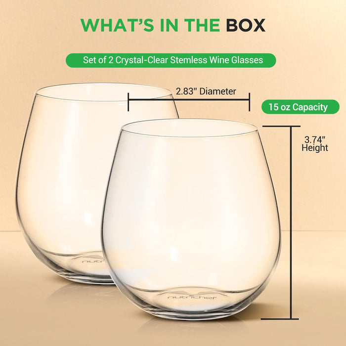 2 Pcs. Of Crystal-Clear Stemless Wine Glass - Ultra Clear And Thin, Elegant Clear Wine Glasses, Hand Blown