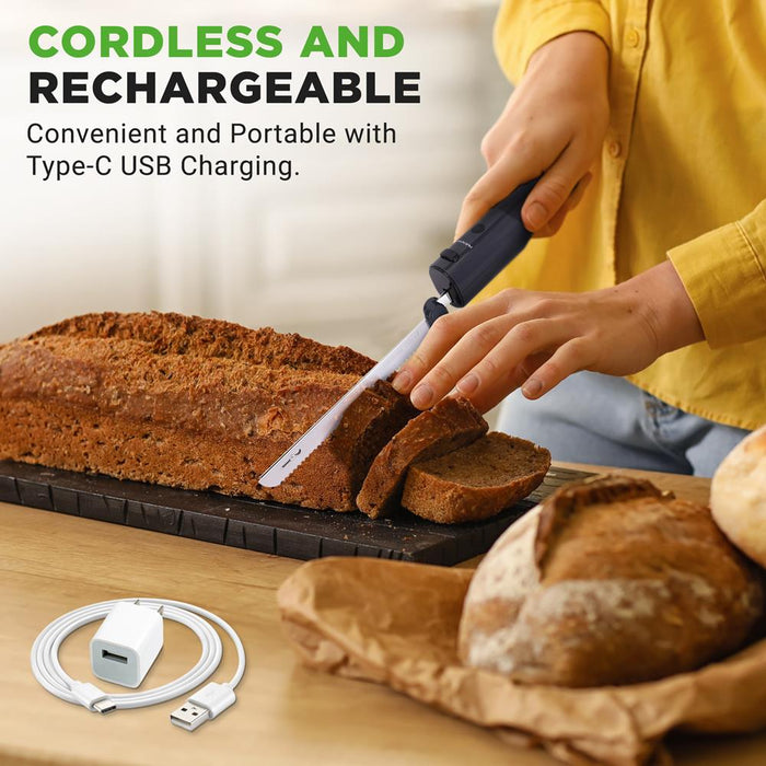 Cordless Electric Knife, Quick Carving, Stainless Steel Blades, Black