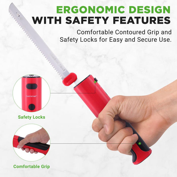 Cordless Electric Knife Easy Carving Stainless Steel Blades Red