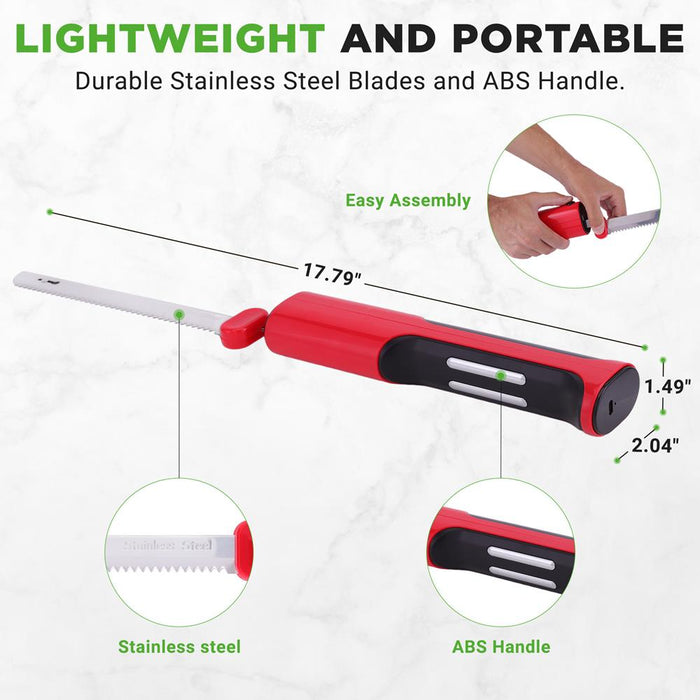 Cordless Electric Knife Easy Carving Stainless Steel Blades Red