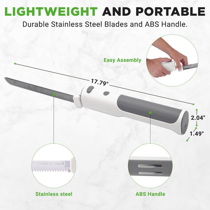 NutriChef Draadloos Elektrisch Mes, Eenvoudige Veiligheidsknop (AAN/UIT), voor Kalkoen, Vlees, Gevogelte, Brood, Kaas en Meer, Lichtgewicht met Ergonomisch Handvat (Wit & Grijs NutriChef Draadloos Elektrisch Mes, Eenvoudige Veiligheidsknop (AAN/UIT), voor Kalkoen, Vlees, Gevogelte, Brood, Kaas en Meer, Lichtgewicht met Ergonomisch Handvat (Wit & Grijs