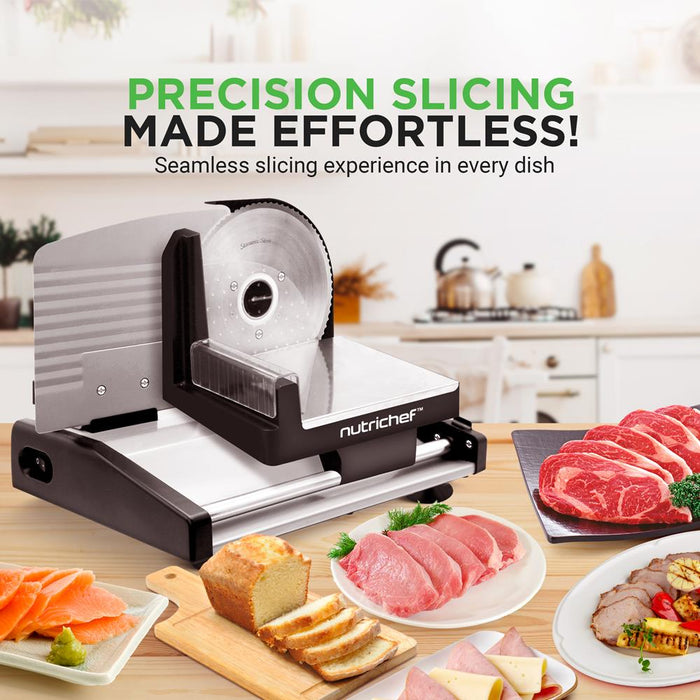 Electric Meat Slicing Machine - Automatic Food Preparation Equipment Meat Slicer For Kitchen Use (Black)