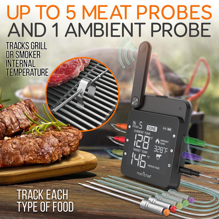 Smart Bbq Grill Thermometer - Digital Display, Stainless Dual Probes Safe To Leave In Outdoor Barbecue Meat Smoker - Wireless Remote Alert Ios Android Phone Wifi App