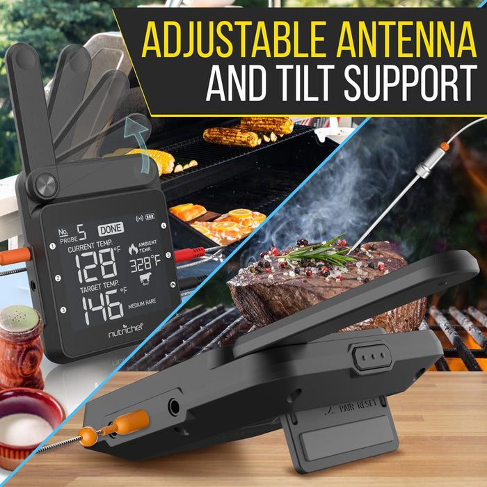 Smart Bbq Grill Thermometer - Digital Display, Stainless Dual Probes Safe To Leave In Outdoor Barbecue Meat Smoker - Wireless Remote Alert Ios Android Phone Wifi App