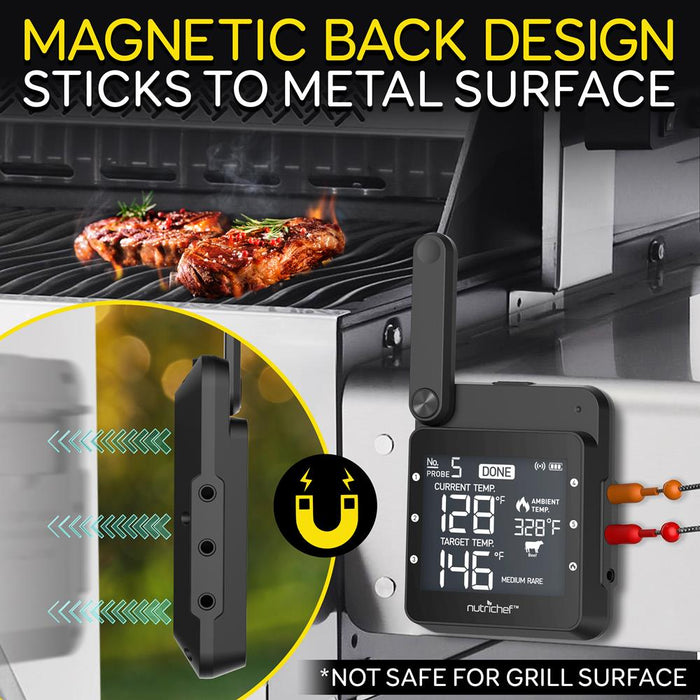 Smart Bbq Grill Thermometer - Digital Display, Stainless Dual Probes Safe To Leave In Outdoor Barbecue Meat Smoker - Wireless Remote Alert Ios Android Phone Wifi App