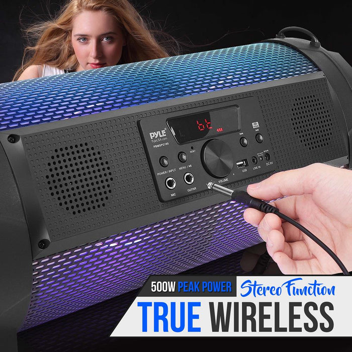 Bluetooth Boom Box Speaker System - Wireless & Portable Stereo Speaker With Built-In Led Lights, Tws & Included Wired Microphone (500 Watt)