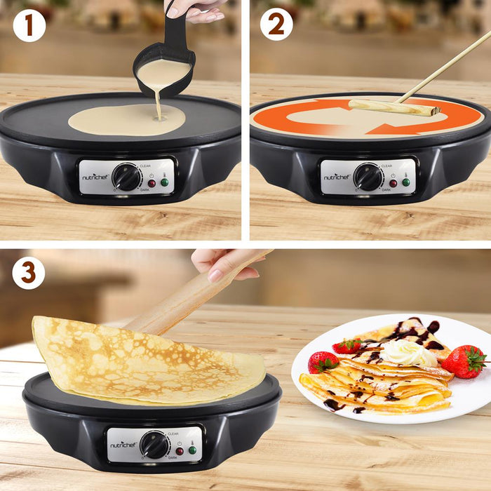 Crepe Maker with Non-Stick 12” Plate for Easy Cleanup and Even Heating