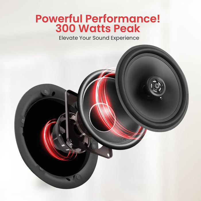 Dual 6.5" In-Wall / In-Ceiling Hi-Fi Speakers - High Performance Full Range Stereo Speaker System With Magnetic Grills (300 Watt)