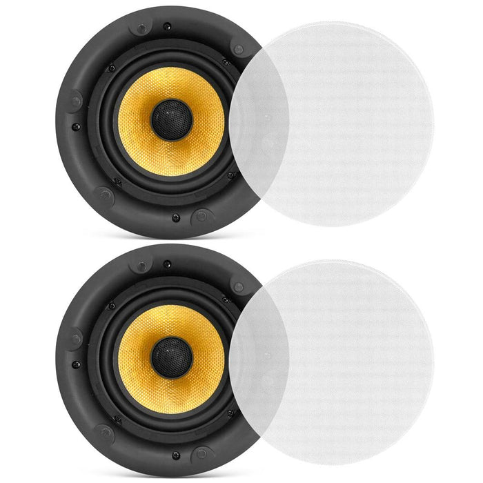 Dual 6.5" In-Wall / In-Ceiling Hi-Fi Speakers - High Performance Full Range Stereo Speaker System With Magnetic Grills (300 Watt)