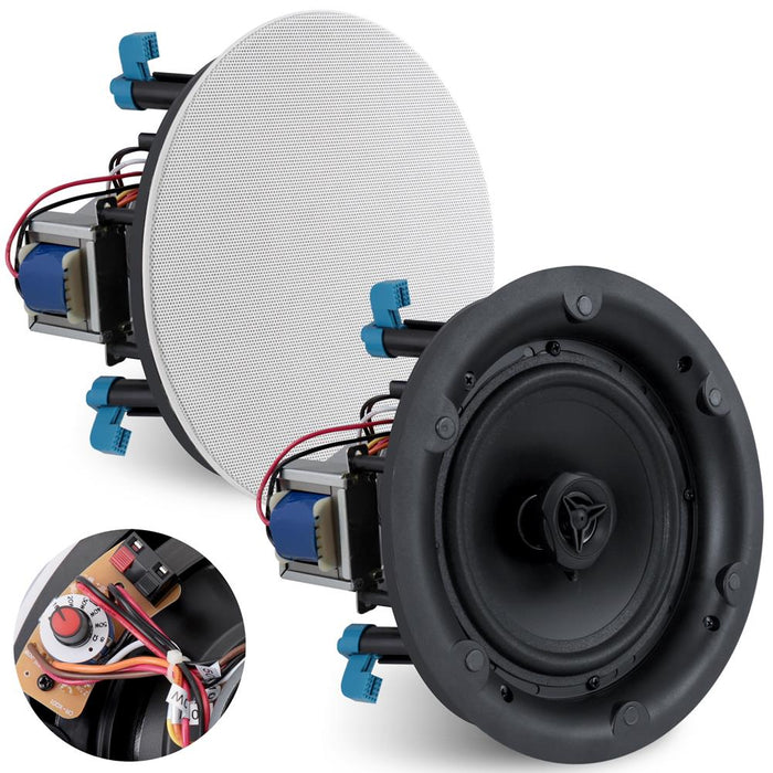 8.0’’ In-Wall / In-Ceiling 70V Speaker - Flush Mount Low-Profile Speaker With 70 Volt Transformer, Magnetic Grill (600 Watt)