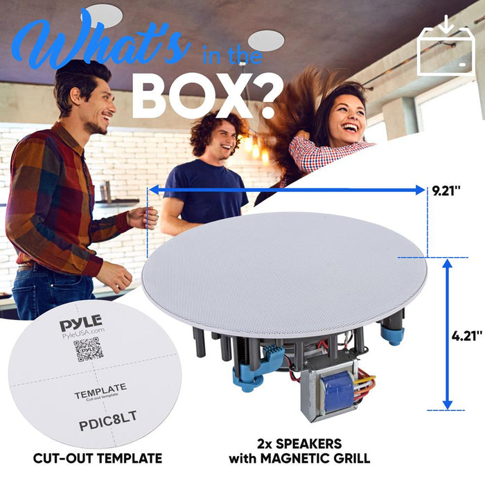 8.0’’ In-Wall / In-Ceiling 70V Speaker - Flush Mount Low-Profile Speaker With 70 Volt Transformer, Magnetic Grill (600 Watt)