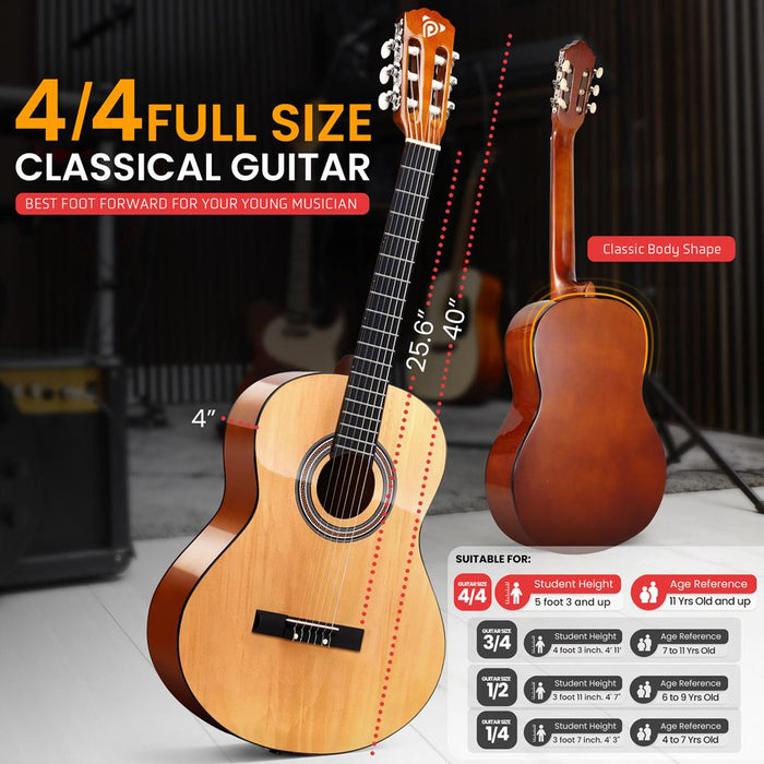 39" 6-String Classical Acoustic Guitar For Beginner And Adult With Accessory Kit, Left Hand Style (Natural)