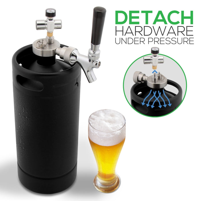 Homebrew Mini Keg Beer Dispenser - 128 Oz. Black Matte Powder Coat Mini Keg With Detachable Regulator And Metal Tap Co2 Aluminum Regulator System