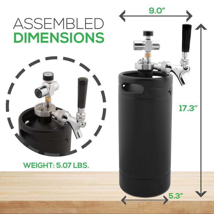 Homebrew Mini Keg Beer Dispenser - 128 Oz. Black Matte Powder Coat Mini Keg With Detachable Regulator And Metal Tap Co2 Aluminum Regulator System