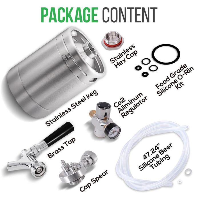 Homebrew Double Wall Mini Keg Beer Dispenser - 64 Oz. Double Wall Mini Keg With Cap Spear, Metal Tap Co2 Aluminum Regulator System