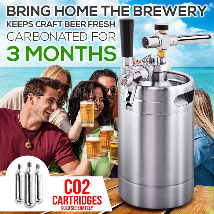 Homebrew Double Wall Mini Keg Beer Dispenser - 64 Oz. Double Wall Mini Keg With Cap Spear, Metal Tap Co2 Aluminum Regulator System