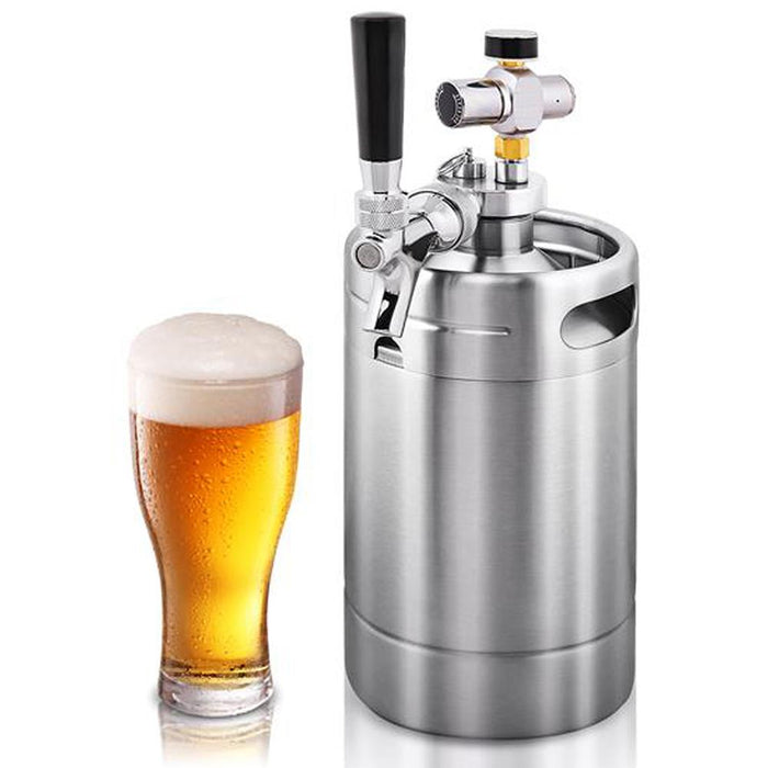 Homebrew Double Wall Mini Keg Beer Dispenser - 64 Oz. Double Wall Mini Keg With Cap Spear, Metal Tap Co2 Aluminum Regulator System