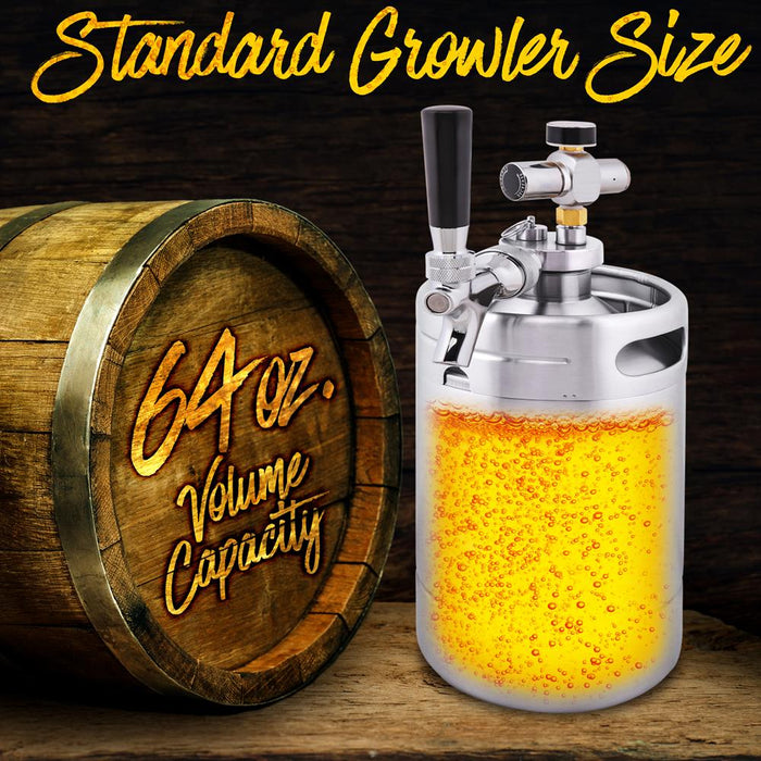 Homebrew Double Wall Mini Keg Beer Dispenser - 64 Oz. Double Wall Mini Keg With Cap Spear, Metal Tap Co2 Aluminum Regulator System