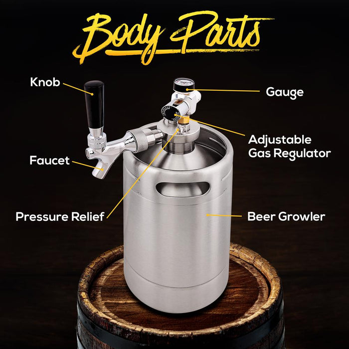 Homebrew Double Wall Mini Keg Beer Dispenser - 64 Oz. Double Wall Mini Keg With Cap Spear, Metal Tap Co2 Aluminum Regulator System